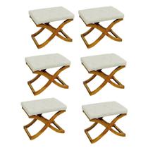 Kit 06 Puff Neo decorativo Pés em Madeira Sala de Estar Recepção Escritório material sintético Bege - Damaffê Móveis Kit 06 Puff Neo decorativo Pés em Madeira Sala de Estar Recepção Escritório material sintético Bege - Damaffê Móveis