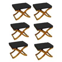 Kit 06 Puff Neo decorativo Pés em Madeira Sala de Estar Recepção Escritório material sintético Preto - Damaffê Móveis Kit 06 Puff Neo decorativo Pés em Madeira Sala de Estar Recepção Escritório material sintético Preto - Damaffê Móveis