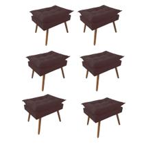 Kit 06 Puff Opala decorativo Pés em Madeira Sala de Estar Recepção Escritório material sintético Marrom - Damaffê Móveis Kit 06 Puff Opala decorativo Pés em Madeira Sala de Estar Recepção Escritório material sintético Marrom - Damaffê Móveis