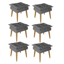 Kit 06 Puff Puf Banqueta Opala Para Quarto Sala Recepção Suede Cinza - Ninho Decor Kit 06 Puff Puf Banqueta Opala Para Quarto Sala Recepção Suede Cinza - Ninho Decor