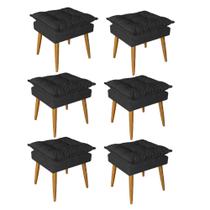 Kit 06 Puff Puf Banqueta Opala Para Quarto Sala Recepção Suede Preto - Ninho Decor Kit 06 Puff Puf Banqueta Opala Para Quarto Sala Recepção Suede Preto - Ninho Decor