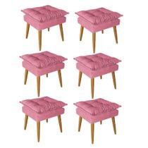 Kit 06 Puff Puf Banqueta Opala Para Quarto Sala Recepção Suede Rose - Ninho Decor Kit 06 Puff Puf Banqueta Opala Para Quarto Sala Recepção Suede Rose - Ninho Decor