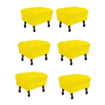 Kit 06 Puff Retrô Capitonê Decorativo Pé em Madeira Sala de Estar Recepção Escritório Suede Amarelo - Damaffê Móveis Kit 06 Puff Retrô Capitonê Decorativo Pé em Madeira Sala de Estar Recepção Escritório Suede Amarelo - Damaffê Móveis