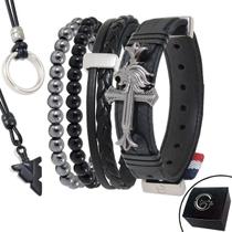 Kit 06 Pulseiras e Colares - Pulseira de Couro Preto LEÃO DE JUDÁ e Pedras Naturais e Fecho Strap Plug Ajustável Kit 06 Pulseiras e Colares - Pulseira de Couro Preto LEÃO DE JUDÁ e Pedras Naturais e Fecho Strap Plug Ajustável