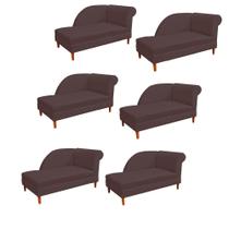 Kit 06 Recamier Decorativa Judi Pé em Madeira 2 Lugares Sala de Estar Recepção Escritório material sintético Marrom - KDAcanto Móveis