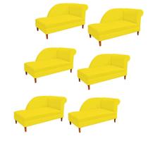 Kit 06 Recamier Decorativa Judi Pé em Madeira 2 Lugares Sala de Estar Recepção Escritório Tecido Sintético Amarelo - KDAcanto Móveis Kit 06 Recamier Decorativa Judi Pé em Madeira 2 Lugares Sala de Estar Recepção Escritório Tecido Sintético Amarelo - KDAcanto Móveis