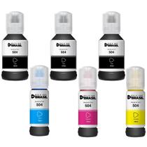 Kit 06 refil de tintas T504 Compatível para Epson Ecotank L4150, L4160, L4260, L6161