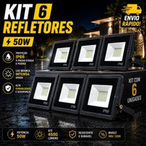 Kit 06 Refletor LED 50W IP66 Bivolt Externo Alta Potência