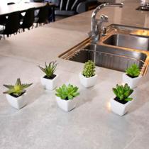 Kit 06 Suculentas Artificial Sortida Vaso Branco 8x4cm F04 - D'Rossi Kit 06 Suculentas Artificial Sortida Vaso Branco 8x4cm F04 - D'Rossi