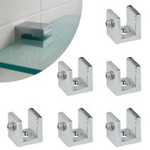 Kit 06 Suportes de Prateleira Vidro 6mm 01 Furo 100% Metal Kit 06 Suportes de Prateleira Vidro 6mm 01 Furo 100% Metal