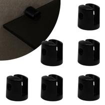 Kit 06 Suportes Fenda Redondo 02 Furos Para Prateleira de Vidro 6mm em Zamac Preto Pintura Eletrostatica Automotiva