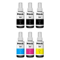 KIT 06 tintas T664 compatível epson para impressora L495, L396, L656 KIT 06 tintas T664 compatível epson para impressora L495, L396, L656