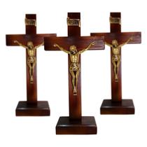 Kit 06 un Cruz Crucifixo Mesa Em Madeira 24,5 Cm - Divinário Artigos Religiosos