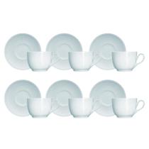Kit 06 Xícara Chá Pires Azul Vintag Chevron Germer Porcelana