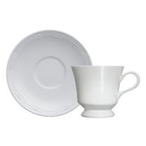Kit 06 Xícaras e Pires Chá Branca Cottage Germer Porcelanas Kit 06 Xícaras e Pires Chá Branca Cottage Germer Porcelanas
