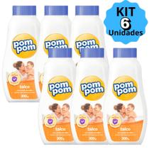 KIT 06X Talco Infantil Pom Pom 200Grs Previne Assaduras com Amido de Milho Bebê Baby