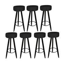 Kit 07 Banqueta Alta Flora Pés Palito em Madeira Preto Bar Bistrô Cozinha material sintético Preto - KDAcanto Móveis