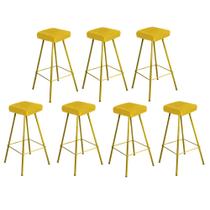 Kit 07 Banqueta Alta Lira Eiffel Industrial Cozinha Bar Balcão Bistrô Ferro Dourado Suede Amarelo - Ahz Móveis