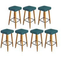 Kit 07 Banqueta Alta Quadrado Luma Para Cozinha Bar Balcão Bistrô Pé Palito Castanho Suede Azul Turquesa - Ahazzo Móveis