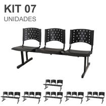 Kit 07 Cadeiras longarinas PLÁSTICAS 03 Lugares - Cor PRETO - REALPLAST - 23005