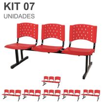 Kit 07 Cadeiras longarinas PLÁSTICAS 03 Lugares - Cor VERMELHO - REALPLAST - 23068