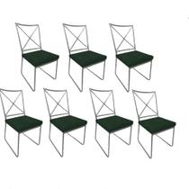 Kit 07 Cadeiras Sala de Jantar Escritório Office Clark Industrial Ferro Cinza Suede Verde Musgo - Ahz Móveis