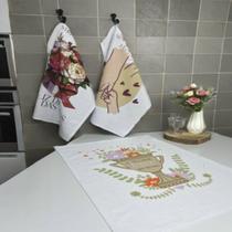 Kit 07 Pano De Prato Copa KazzaVip Sacaria 90% Algodão Mae 50cmx70cm Estampado Branco Off-White