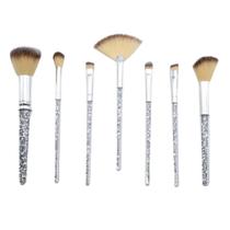 Kit 07 Pincéis de Maquiagem Cerdas de Nylon Makeup P/ Bolsa Viagem Platina