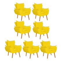 Kit 07 Poltrona Cadeira Decorativa Apollo Sala de Estar Recepção Escritório Suede Amarelo - Damaffê Móveis