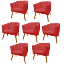 Kit 07 Poltrona Cadeira Decorativa Céci Sala de Estar Recepção Escritório Consultório material sintético Vermelho - Damaffê Móveis