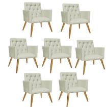 Kit 07 Poltrona Cadeira Decorativa Fernanda com Capitone Pés Palito Sala de Estar Recepção Escritório Suede Bege - Damaffê Móveis