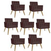 Kit 07 Poltrona Cadeira Decorativa Fernanda com Capitone Pés Palito Sala de Estar Recepção Escritório Suede Marrom - Damaffê Móveis