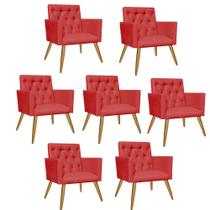 Kit 07 Poltrona Cadeira Decorativa Fernanda com Capitone Pés Palito Sala de Estar Recepção Escritório Suede Vermelho - Damaffê Móveis