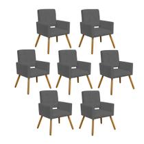 Kit 07 Poltrona Cadeira Decorativa Hit Pé Palito Sala de Estar Recepção Escritório Suede Cinza - Damaffê Móveis