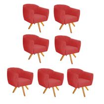 Kit 07 Poltrona Cadeira Decorativa Ludi Base Giratória Sala de Estar Recepção Escritório Suede Vermelho - Damaffê Móveis