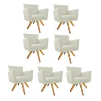 Kit 07 Poltrona Cadeira Decorativa Mind Base Giratória Sala de Estar Recepção Escritório Suede Bege - Damaffê Móveis
