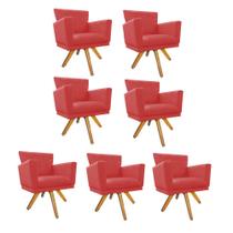 Kit 07 Poltrona Cadeira Decorativa Mind Base Giratória Sala de Estar Recepção Escritório Suede Vermelho - Damaffê Móveis - DAMAFFE MÓVEIS