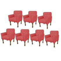 Kit 07 Poltrona Cadeira Decorativa Mona Luxo com Strass Sala de Estar Recepção Escritório Suede Vermelho - Damaffê Móveis