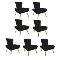 Kit 07 Poltrona Cadeira Decorativa Nani Sala de Estar Recepção Escritório Consultório Suede Preto - Damaffê Móveis