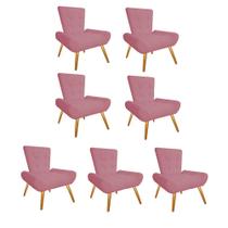 Kit 07 Poltrona Cadeira Decorativa Nani Sala de Estar Recepção Escritório Suede Rosa Bebê - Damaffê Móveis Kit 07 Poltrona Cadeira Decorativa Nani Sala de Estar Recepção Escritório Suede Rosa Bebê - Damaffê Móveis