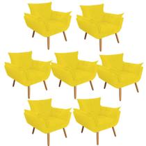 Kit 07 Poltrona Cadeira Decorativa Opala Sala de Estar Recepção Consultório Escritório Suede Amarelo - Damaffê Móveis