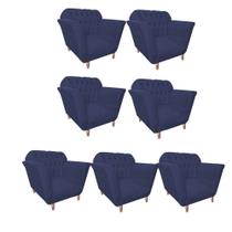 Kit 07 Poltrona Cadeira Decorativa Ster com Capitone Sala de Estar Recepção Escritório Suede Azul Marinho - Damaffê Móveis