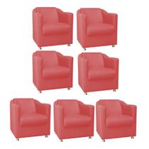 Kit 07 Poltrona Cadeira Decorativa Tilla Para Sala de Estar Recepção Escritório Suede Vermelho - Damaffê Móveis