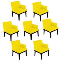 Kit 07 Poltrona Cadeira Decorativa Vitória Pés Madeira Sala de Estar Recepção Escritório Consultório material sintético Amarelo - Damaffê Móveis
