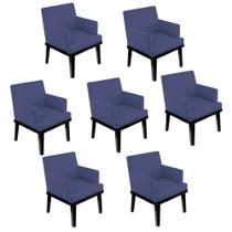 Kit 07 Poltrona Cadeira Decorativa Vitória Pés Madeira Sala de Estar Recepção Escritório Consultório Suede Azul Marinho - Damaffê Móveis