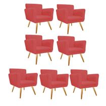 Kit 07 Poltronas Cadeira Decorativa Cloe Pé Palito Para Sala de Estar Recepção Escritório Suede Vermelho - Damaffê Móveis