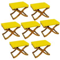 Kit 07 Puff Neo decorativo Pés em Madeira Sala de Estar Recepção Escritório material sintético Amarelo - KDAcanto Móveis Kit 07 Puff Neo decorativo Pés em Madeira Sala de Estar Recepção Escritório material sintético Amarelo - KDAcanto Móveis