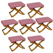 Kit 07 Puff Neo decorativo Pés em Madeira Sala de Estar Recepção Escritório Suede Rosê - Damaffê Móveis Kit 07 Puff Neo decorativo Pés em Madeira Sala de Estar Recepção Escritório Suede Rosê - Damaffê Móveis