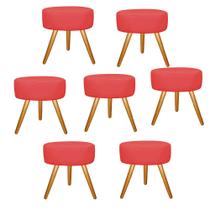 Kit 07 Puff Sofia Redondo Decorativo Pé Palito Sala de Estar Recepção Escritório material sintético Vermelho - Damaffê Móveis