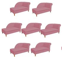 Kit 07 Recamier Decorativa Judi Pé em Madeira 2 Lugares Sala de Estar Recepção Escritório Suede Rosê - Damaffê Móveis